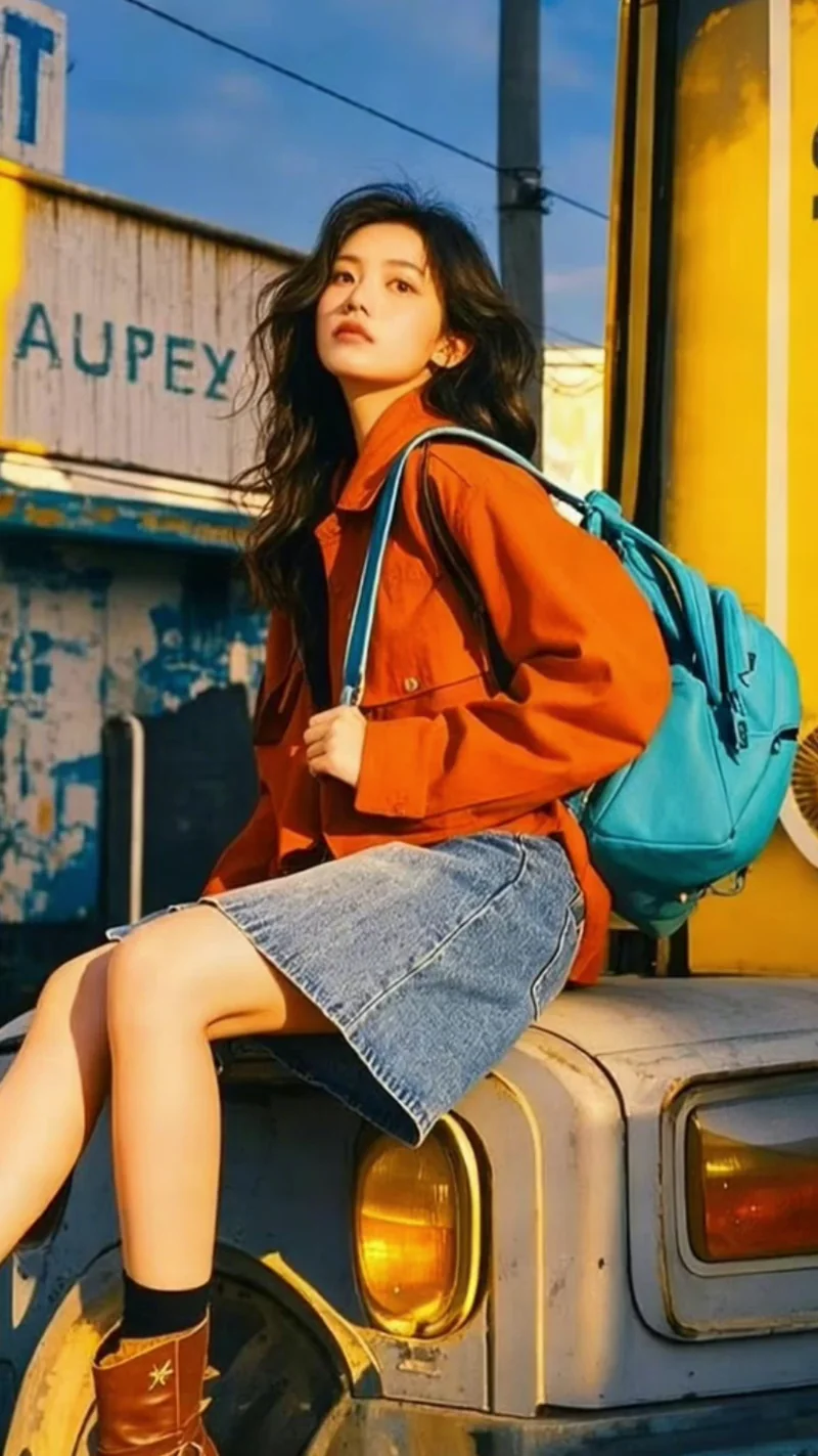 Girl on the street in sketch style bites an apple - AI Video Generator result